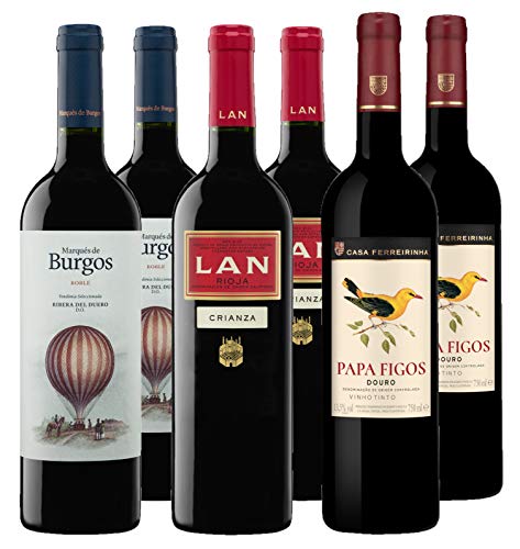 Pack Vino Tinto Rioja, Ribera del Duero y Douro - 6 botellas de 750 ml - Total: 4500 ml