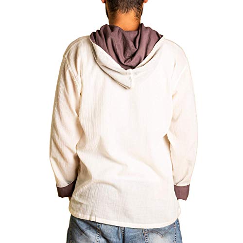 PANASIAM Hooded Shirt H01, Cotton, Natural-White, XL, Longsleeve