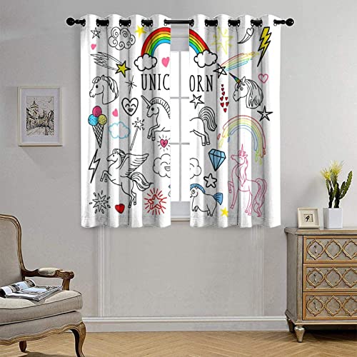 Paneles de cortina opacos con diseño de arco iris mágico a mano alzada Doodle pegatinas para habitación ventana paneles decoración 160x160cm
