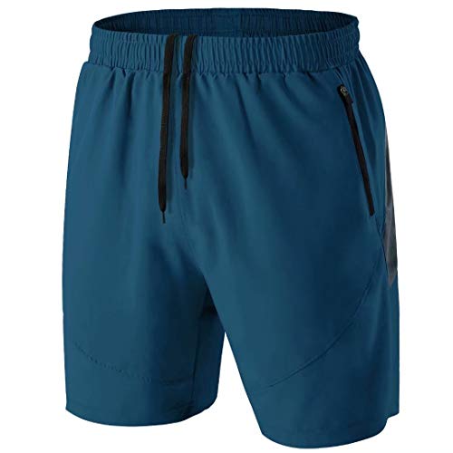 Pantalones Cortos Hombre Running Transpirable Shorts Deportivos Secado Rápido Pantalón Correr con Bolsillo con Cremallera(Azul Pavo Real,EU-XL/US-L)