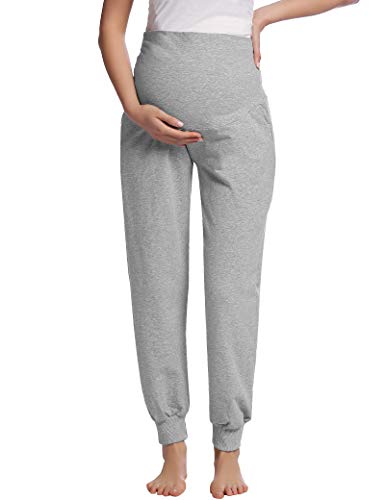 Pantalones largos de premamá para mujer, para correr, para embarazadas, pijamas o pantalones de yoga. gris claro S