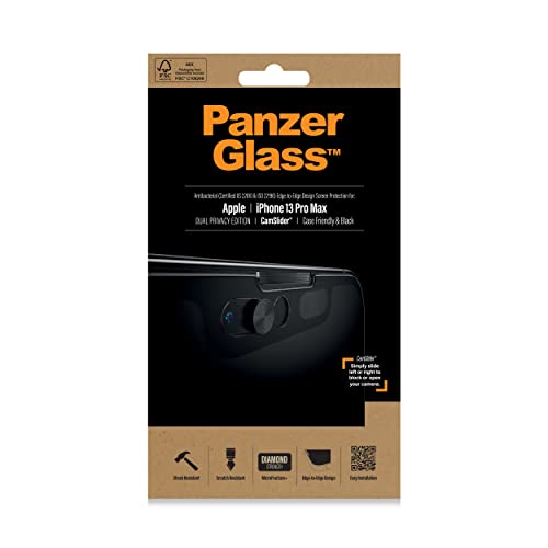 PanzerGlass - Protector de pantalla para iPhone 13 Pro Max 2021 de 6,7" con CamSlider™ Black Privacy