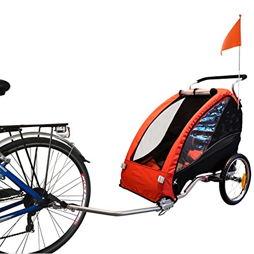 Papilioshop Fox - Remolque con carrito de bicicleta para el transporte de 1 niño (incluye rueda delantera giratoria, plegable), rojo