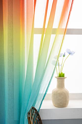 Par de cortinas de gasa semitransparente de color degradado arcoíris para salón, dormitorio, cocina e interior, 2 paneles con ojales de 140 x 238 cm