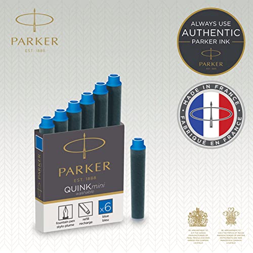 Parker Quink recambios para plumas estilográficas, cartuchos cortos, tinta azul lavable, paquete de 2 נ6