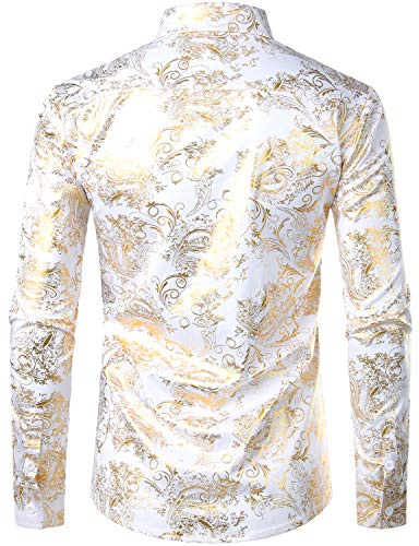 Parklees - Camisa de vestir para hombre, diseño de cachemira, color dorado brillante Blanco Oro blanco. M