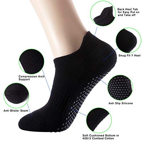 Pauboland 2 pares de calcetines de ballet acolchados y antideslizantes para mujer, con asas, corte bajo, para yoga, color negro, talla 34-39