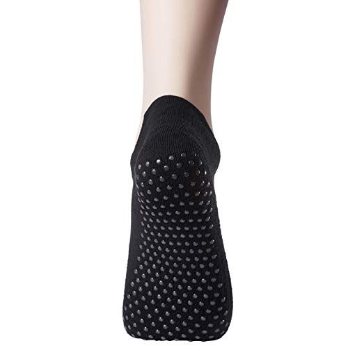 Pauboland 2 pares de calcetines de ballet acolchados y antideslizantes para mujer, con asas, corte bajo, para yoga, color negro, talla 34-39