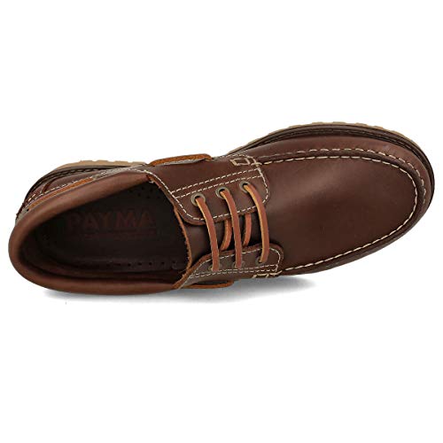 PAYMA - Zapatos Náuticos Sport Casual Hombre, Piel, Piso de Goma, Cierre Cordones, Marrón, 42 EU