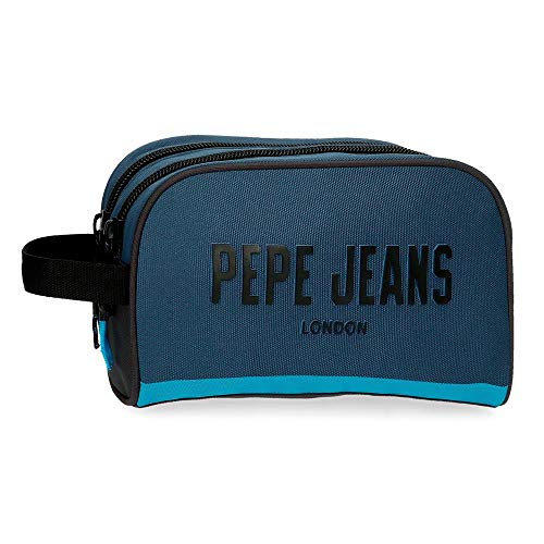Pepe Jeans Skyler Neceser Doble Compartimento Adaptable Azul 26x16x12 cms Poliéster