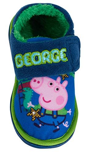 Peppa Pig George Pig - Pantuflas luminosas para niños con forro de piel, Azul (azul), 29 EU