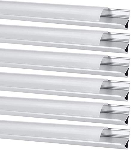 Perfil de Aluminio, Jirvyuk 6 Pack 1 m/3,3 ft Perfil de Aluminio LED para Luces de Tira del LED con Cubierta Blanca Lechosa, Los Casquillos de Extremo y los Clips de Montaje del Metal
