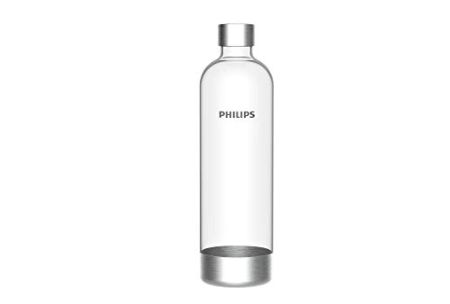 Philips Water Solutions - Botella para Sifón de Soda, Agua con Gas, Bebidas Corbonatadas, Plástico y Acero Inoxidable, 1 Litro, Transparente
