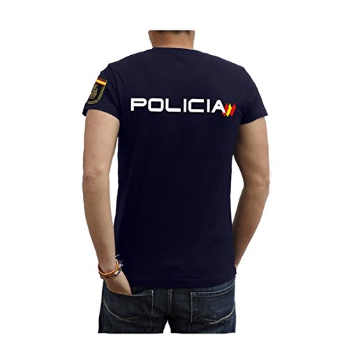 Piel Cabrera Camiseta de policia Nacional (S, Negro)
