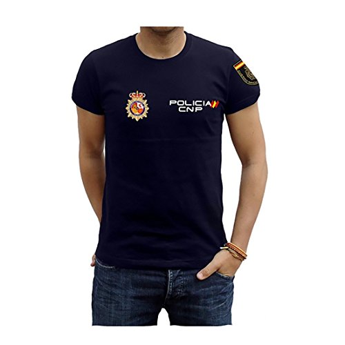 Piel Cabrera Camiseta de policia Nacional (S, Negro)