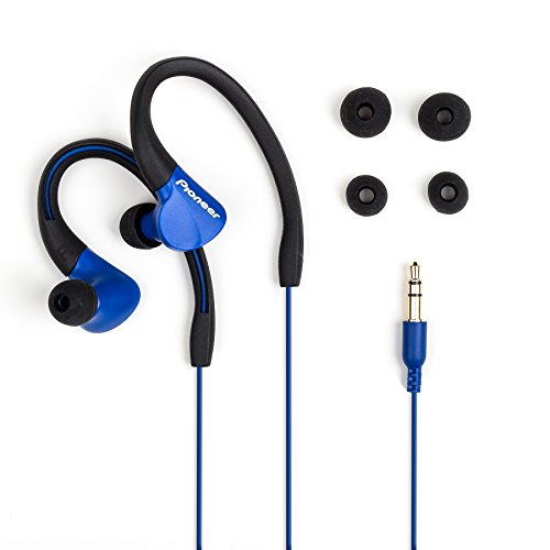 Pioneer SE-E3-GR - Auriculares deportivo (resistente al agua IPX-2, clips ajustables) color azul agua marina