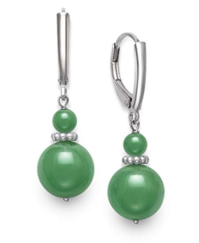Plata de Ley Natural verde Jade Lever-Back Drop Dangle Earrings