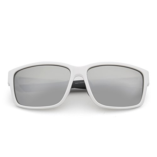 Polarizadas Deporte Gafas de Sol Espejo Envolver Alrededor Conducir Pescar Hombre Mujer(Blanco/Plateado)