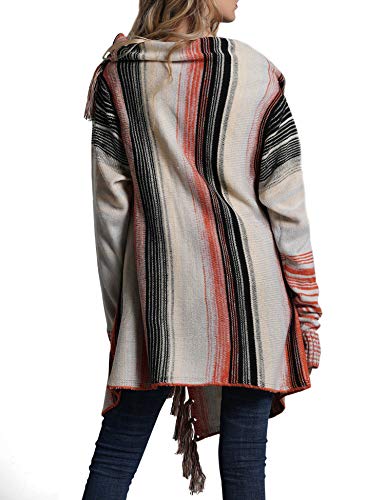 Ponchos y Capas de Punto de Mujer Dobladillo con Flecos Ropa de Abrigo a Rayas Chales Suéteres de Otoño (XL)