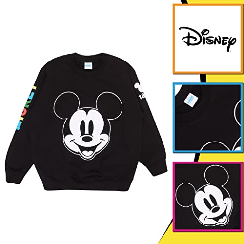 Popgear Disney Mickey Smiley Face Girls Crewneck Sweatshirt Black Sudadera, 5-6 Years para Niñas