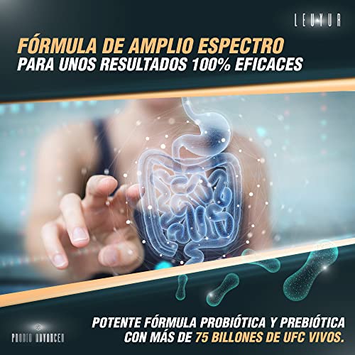 Probio Advanced – El más potente Probiótico y Prebiótico con 75 billones de UFC | Cepas Probióticas Vivas Microencapsuladas + Inulina y FOS | Aumenta las Defensas y Sana el Sistema Digestivo | 120 cap