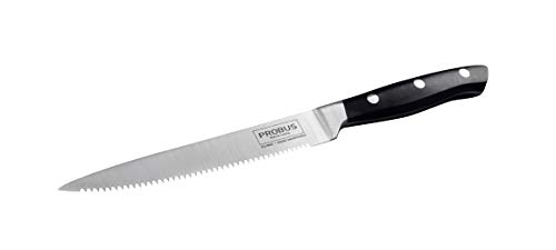Probus kitchen knife serrated 24,5 cm, hand sharpened premium knife with serrated edge, serrated stainless steel chef's knife, ergonomic & non-slip handle (blade: 14 cm), Quantity: 1 piece