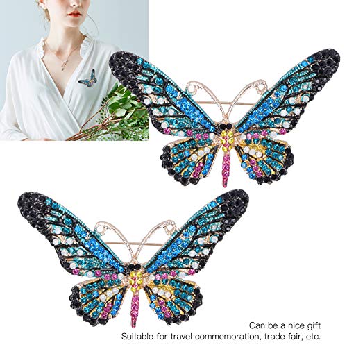 Pssopp 2 Piezas de Broche de Mariposa con Diamantes de imitación, joyería, broches para Mujer, Pines para Insignias, Accesorio de Ropa(Azul)