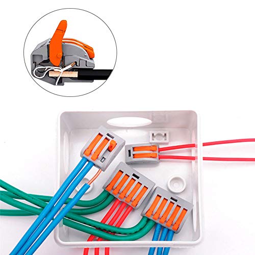 QitinDasen 45Pcs Palanca Tuerca Cable Conector Set, Compacto Conductor Conector, Rápido Cable Conector Resorte Bloque Terminal (KV222-412, KV222-413, KV222-415)