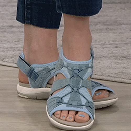 QKFON Sandalias ultra cómodas para mujer con puntera abierta, zapatos de playa de verano con soporte de arco para mujer, sandalias planas para senderismo, al aire libre, caminar a diario