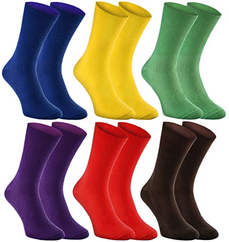 Rainbow Socks Hombre Mujer Calcetines Antibacterianos Sin Elasticos Para Diabéticos - 6 Pares - Chaber Amarillo Verde Violeta Rojo Marrón - Talla 36-38