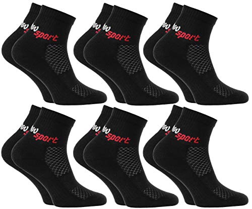 Rainbow Socks - Niñas y Niños Calcetines de Deporte Neon - 6 Pares - Negro - Talla 30-35