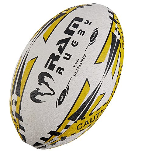 Ram Rugby Ball Rugby Pass Desarrollador – Pelota de entrenamiento con peso – Mejora la fuerza y la distancia – Agarre 3D – Cosido a mano – Goma sintética de grado Ultima – Talla 5 (1 kg)
