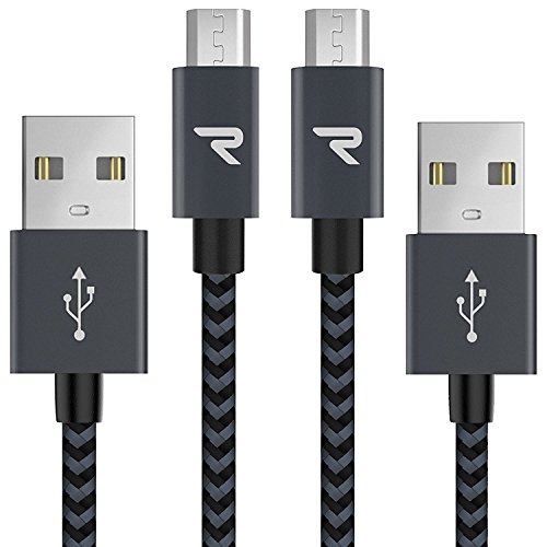 RAMPOW Cable Micro USB Cable USB, [1M, 2 Pack] Micro USB 2.4A Carga Rápida QC 3.0 Compatible con Android, Samsung Galaxy S7, Xiaomi, Kindle, Sony, Nexus, Motorola y más - Gris Espacial