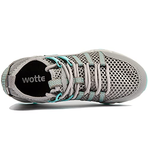 Ranberone Zapatos de Deporte al Aire Libre Antideslizantes para Mujer Zapatos de Agua de Malla Transpirable Zapatos de Senderismo Zapatos para Caminar de Verano Azul 44