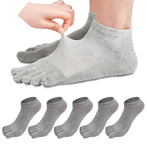 REKYO 5 Pares Hombres Toe Calcetines Cinco Dedos Calcetines De Algodón Suave Y Transpirable Bajo Corte Calcetines para Hombres (Gris Claro)