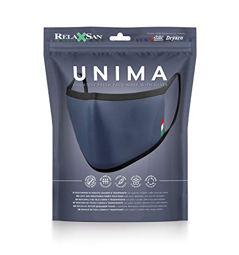 Relaxsan UNIMA [Azul Garda] – Banda de cortesía Boca Nariz – ultraligera hilo Dryarn y plata X-Static lavable y reutilizable
