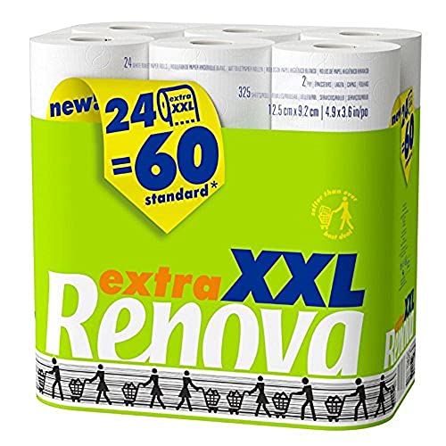 Renova Papel Higiénico Extra XXL | 24 Rollos equivalentes a 60 Rollos Estándar | Papel Blanco