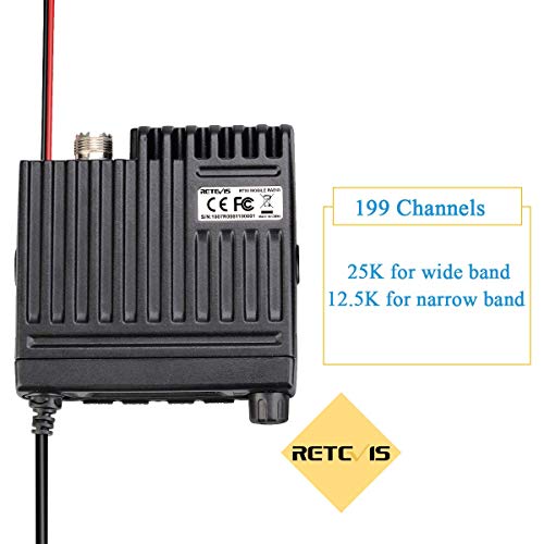 Retevis RT98 misoras De Radioaficionado, VHF, 199 Canales, 5W/10W/15W,CTCSS/DCS DTMF, Mini Emisora Coche con Micrófono(Negro)