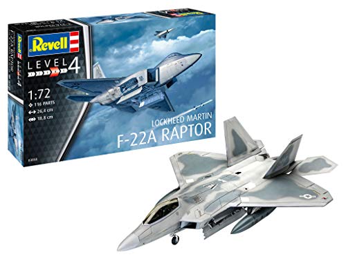 Revell 03858 Kit Modelo Lockheed Martin F-22A Raptor, Escala 1:72 detallado plástico, Color sin Pintar