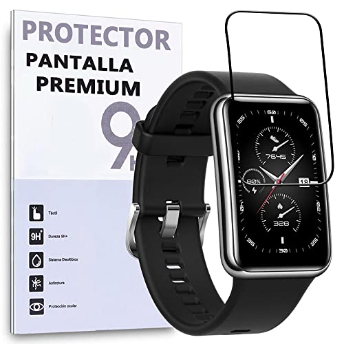 REY Protector de Pantalla Curvo para Huawei FIT New Edition - Watch FIT Elegant, Negro, 3D / 4D / 5D, Anti Roturas