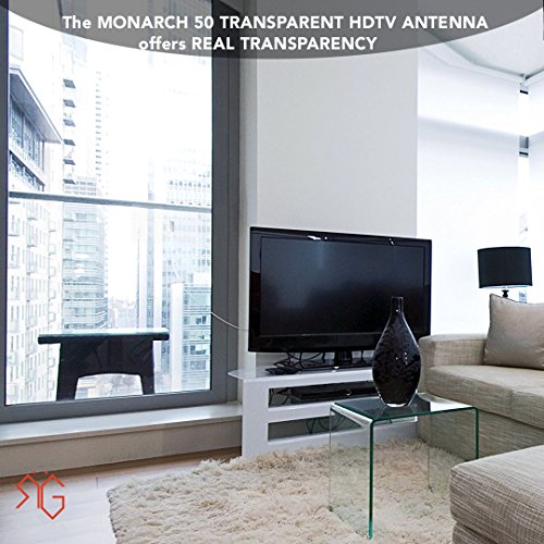 RGTech Monarch 50 Transparente - Antena Interior - Rango de recepción de 50 millas -plana, delgada como un papel-Multi direccional Antena HDTV para una máxima recepción TDT/UHF/VHF/FM/DAB/DVB-T/DVB-T2