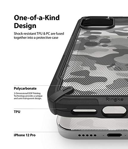 Ringke Fusion-X Compatible con Funda iPhone 12 Pro (2020) / Compatible con Funda iPhone 12 (6,1 Pulgadas), Militar Rigida Carcasa Parachoque TPU Funda Negra - Camo Black (Camuflaje)