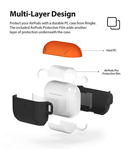 Ringke Layered Case Diseñado para Funda Apple AirPods Pro, Cover PC Dura (LED Visible), Carcasa Resistente a los Golpes para AirPods Pro con Mosquetón (2019) - Orange & Black