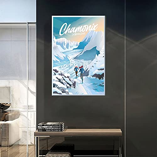 RMLKS Póster vintage de viaje Affiche Chamonix – Mer De Glace Decoración de pared decorativa Poster GIft