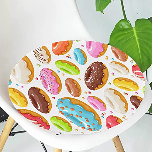 Round Chair Seat Cushion Colorful Glazed Donuts Icons Seamless Memory Foam Seat Chair Pads Chair Pad For Home Office Dining Living Room Sofa Balcony Outdoor 16 Inch