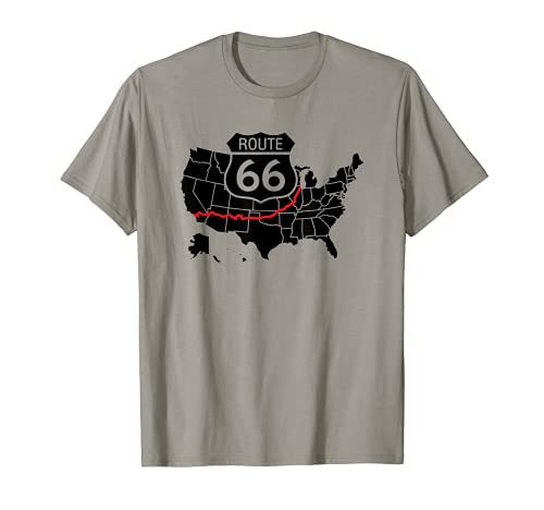 Ruta 66 Signo Destacado Carretera en el Mapa de los Estados Unidos Camiseta