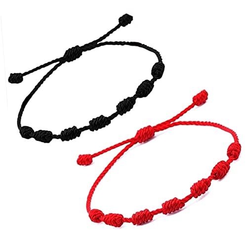 SabelAX - Pulsera Roja 7 Nudos - Amuleto de Buena Suerte - Protección Mal de Ojo - Hilo Rojo - Unisex Mujer Hombre Parejas - Tibetana - Pulsera 7 Nudos Negra - Para Parejas