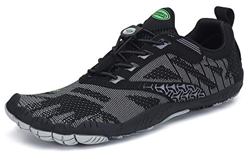 SAGUARO Hombre Mujer Barefoot Zapatillas de Trail Running Zapatos Minimalista de Deporte Cómodas Ligeras Calzado de Correr en Montaña, Negro 46 EU