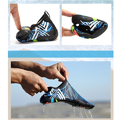 Saguaro Zapatos de Agua Zapatillas de Playa Verano Barefoot Escarpines Antideslizante Calzado de Surf para Hombre Mujer,Raya Rosa 44