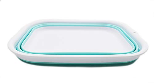 SAMMART 12L Bañera plegable – Bañera plegable – Lavabo portátil – Lavabo de plástico para ahorrar espacio (1, blanco/verde lago